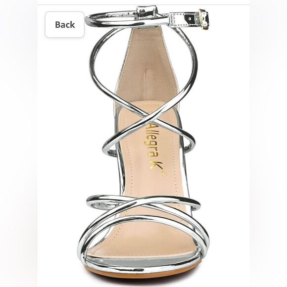 Allegra K Silver Open Toe Ankle Strappy Stiletto Heel Sandals Holiday Party Shoe - Picture 12 of 15